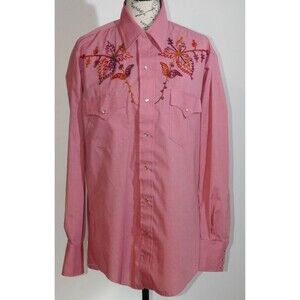 Mustang Western Pearl Snap Button Up Embroidered Long Sleeve Shirt Adult 16-33